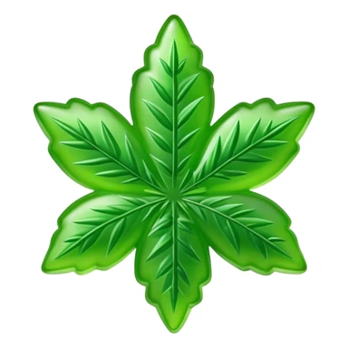 generate an emoji-style image of a gusher gummy shaped like a marijuana flower sticker