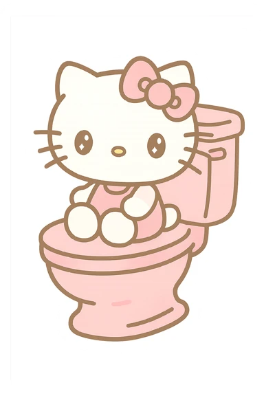 a pink toilet with Hello Kitty sitting, kawaii style sticker