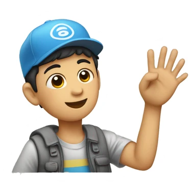 Un niño saludando con la mano y con gorra sticker