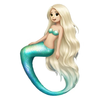 Iridescent mermaid tail full body white girl long hair sticker