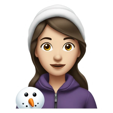 Brunette girl with a snowman sticker
