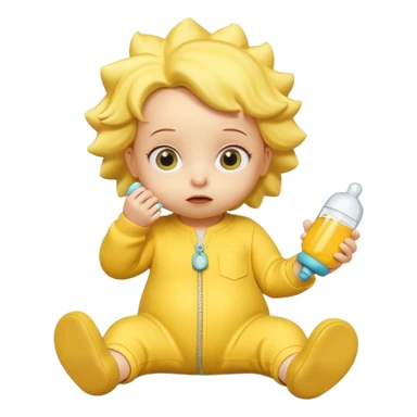 A 3D cartoon baby character entirely yellow, styled like Maggie Simpson, with pacifier, yellow onesie, big eyes, smooth shading, Memoji-style rendering, consistent with other yellow Simpsons characters, yellow skin tone. sticker
