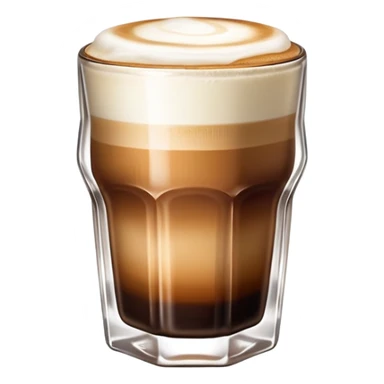 Small 4.5 ounce Gibraltar glass with cortado espresso drink, smooth gradient from light brown on top to darker at bottom, no white froth, just smooth milk and espresso integration sticker