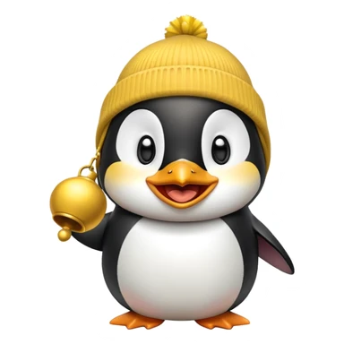 Laughing penguin yellow beanie bell sticker