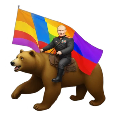 Vladimir putin with pride flag riding on a bear sticker
