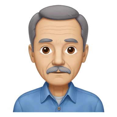 Older slim Hispanic man in his 60s with light skin. Thinner face with pronounced features. Expressive brown eyes, thick eyebrows showing age. Short brown hair with significant receding hairline. Scraggly brown beard with gray patches. Wearing a blue button-up shirt on his lean frame. sticker