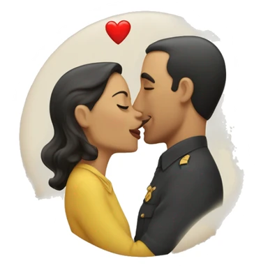 one man head and one woman head kiss with a heart in the middle , traditional emoji style character,casablanca sticker