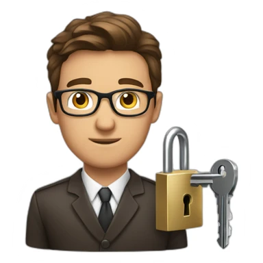 brown-haired classy man wearing glasses struggling to fit a key into a lock sticker