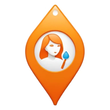 Orange Apple Maps teardrop-shaped location pin with flat white woman silhouette inside sticker