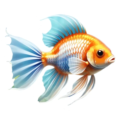 Large aquarium fish like veil tails and lionhead goldfish swimming gracefully in a beautifully decorated aquarium. Colorful aquatic plants, smooth rocks, and gentle bubbles surround the fish. The water shimmers in sunlight, creating a peaceful and vibrant underwater scene. Transparent background. sticker