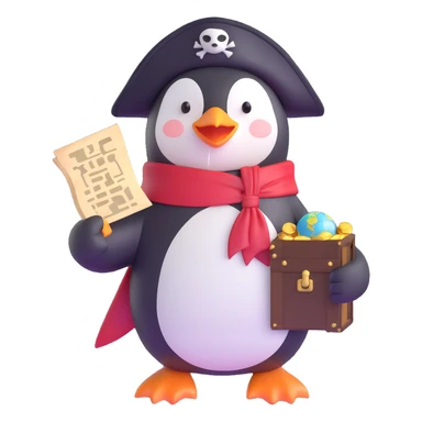 a cute penguin pirate holding a treasure map sticker
