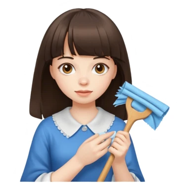 girl brunette with bangs long hair cleaning sticker