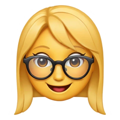female yellow smiley face emoji, winking, glasses sticker