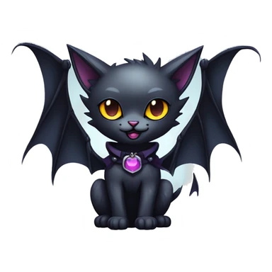  cool edgy kawaii ethereal dark-punk-themed animal vampiric cat-hybrid Fakemon with fangs and bat-wing-ears with a collar full body sticker