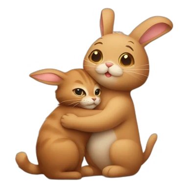 cat hugging brown rabbit sticker