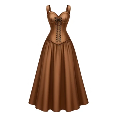 Realistic brown silk maxi dress isolated with a tight corset. No person, just a dress sticker