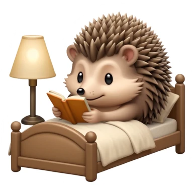 hedgehog reading in bed with retro light lamp next to it sticker