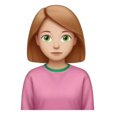  Una donna con una felpa semplice rosa, senza cappuccio. i capelli sono lunghi fino alle spalle marroni chiaro,gli occhi sono verdi e la bocca è contenta ma non sorride sticker
