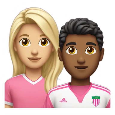 Arab boy, pink algerian football shirt, lean blonde hair, black hair sticker