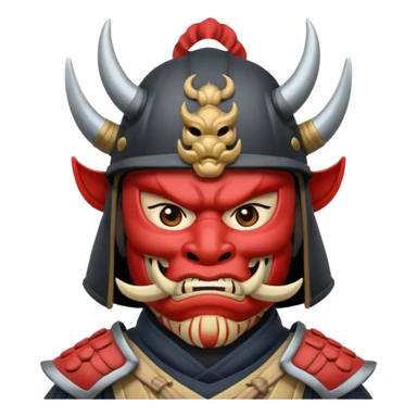 Samurai with helmet and an oni mask covering their mouth sticker
