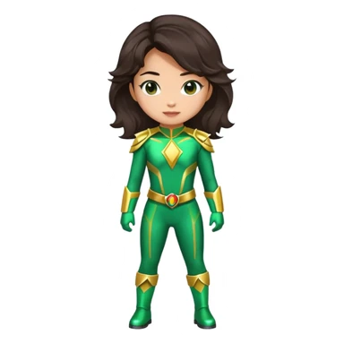 green Power Ranger Asian girl with dark brown wavy hair sticker
