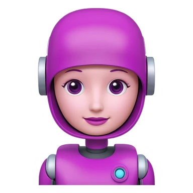 A friendly 3D chatbot assistant icon with a rounded square head, simple eyes, and a subtle smile. Clean, minimal, professional design suitable for a corporate SharePoint icon.Magenta color palette (#E20074) with dark purple and soft pink accents. sticker