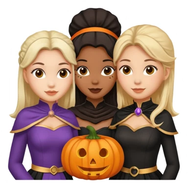 Three best girlfriends cute Halloween African-American, Asian, Caucasian sticker