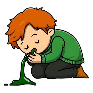 Ron Weasley with ginger hair vomiting green slugs sticker