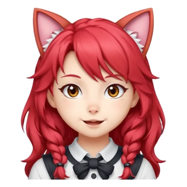 cute anime cat-girl with cat ears, red blowing hair sticker