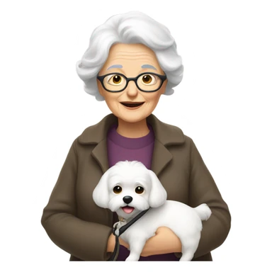 Old lady with white hair walking a little white dog  sticker