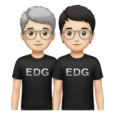 2 boys standing together. oner wearing black t-shirts with the letters 'EDG' fluffy short hair and silver rectangular glasses. the other one has black hair, smiled brightly, no glasses. the one who has no glasses is taller sticker
