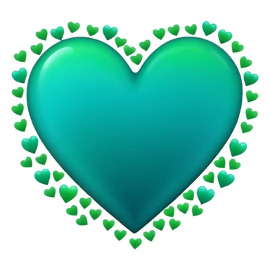 emoji: teal and neon green gradient heart with NYE celebration confetti from behind. sticker