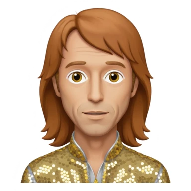 Robin Gibb from Bee Gees with light grey sequin outfit, long auburn hair sticker