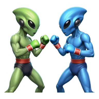 two alien fighters boxing, mid-punch action, motion blur effect, glowing energy impact, dramatic lighting, 3D cartoon, mobile game icon style, clean background, no text, no watermark
 sticker