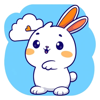 full-body pastel blue bunny with cloud, blowing a kiss with sparkles sticker