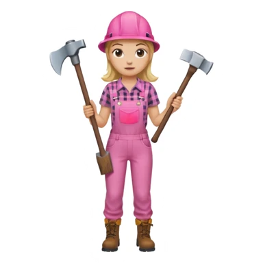 lumberjack blonde woman holding axe pink checked shirt and overall sticker