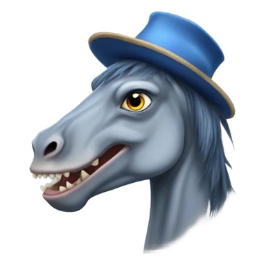 blue roan horse with t rex hat sticker