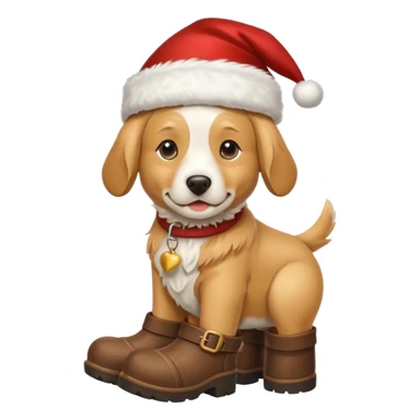 A dog wearing a Santa hat with cow boots on sticker