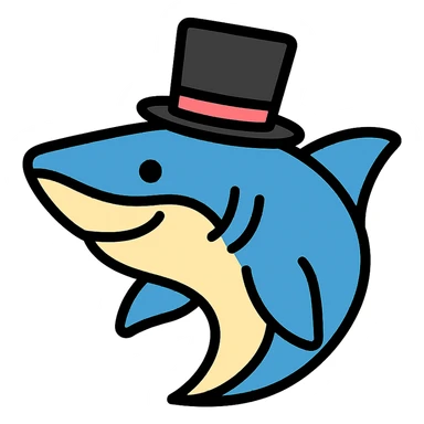 color outline icon of a shark wearing a top hat sticker