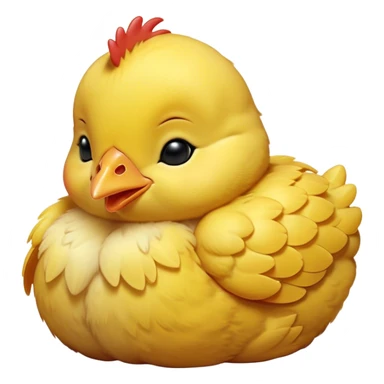 Meme-Worthy Cute Sleeping Yellow Baby Chicken Portrait Emoji, Head resting peacefully with a contented smile, showcasing a delightfully tiny build and a luxuriously soft bright yellow downy coat, eyes shut in a serene, restful nap, Simplified yet hilariously adorable features, highly detailed, glowing with a soft, drowsy light, high shine, relaxed and utterly lovable, stylized with an air of playful laziness, bright and heartwarming, soft glowing outline, capturing the essence of a comically sleepy chick, so meme-worthy it feels like it could instantly become the next viral sensation of adorable slumber! sticker