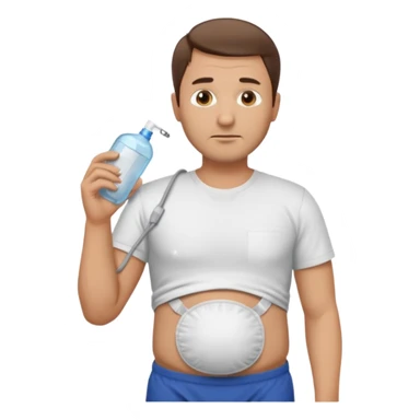 A man in his mid-40s with a stoma bag on his stomach. sticker