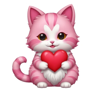 chibi anime pink cat holding a big heart sticker