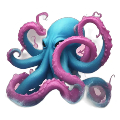 a blue kraken fighting  has another pink kraken sticker