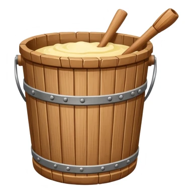 Create a wooden butter churn bucket with stick showing  sticker