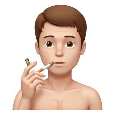 Shirtless white man with pale skin and brown hair smoking a cigarette sticker