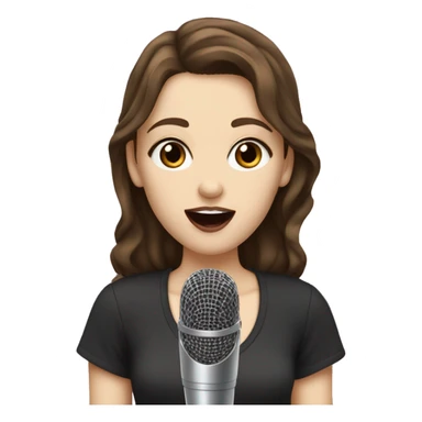 a girl with brown hair, hazel eyes, pale skin, dark lips, singing into a microphone sticker