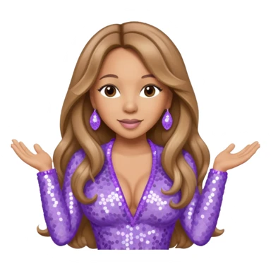 Mariah Carey with long light brown hair, lavender sequin outfit sticker