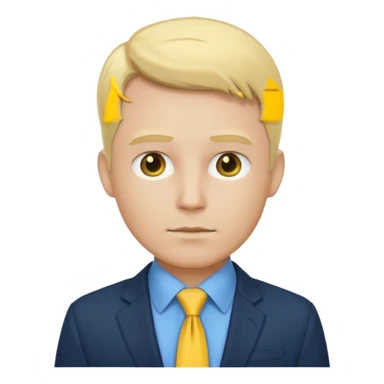 consulting man with hand with white skin and blonde hair with blue shirt and yellow tie and black blazer sticker