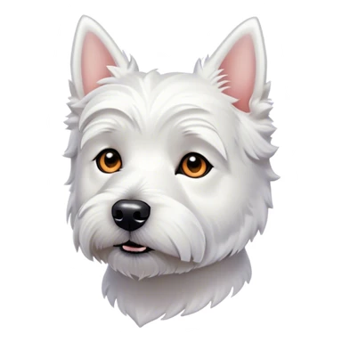 Cinematic Noble West Highland White Terrier Portrait Emoji, Poised and regal, with a compact, sturdy build and a pristine, well-groomed pure white coat, deep-set soulful dark eyes, Simplified yet sharp and sophisticated features, highly detailed, glowing with a soft, dignified glow, high shine, intelligent and loyal, stylized with an air of confidence, focused and attentive, soft glowing outline, capturing the essence of a watchful and determined companion, so majestic it feels as though it could trot out of the screen with effortless authority! sticker