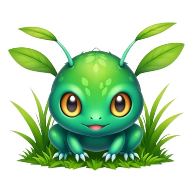 Elemental animesque cute chibi bug-grass-type magical colorful exotic animesque Pokémon-Fakémon-animal-creature with big adorable anime eyes sticker